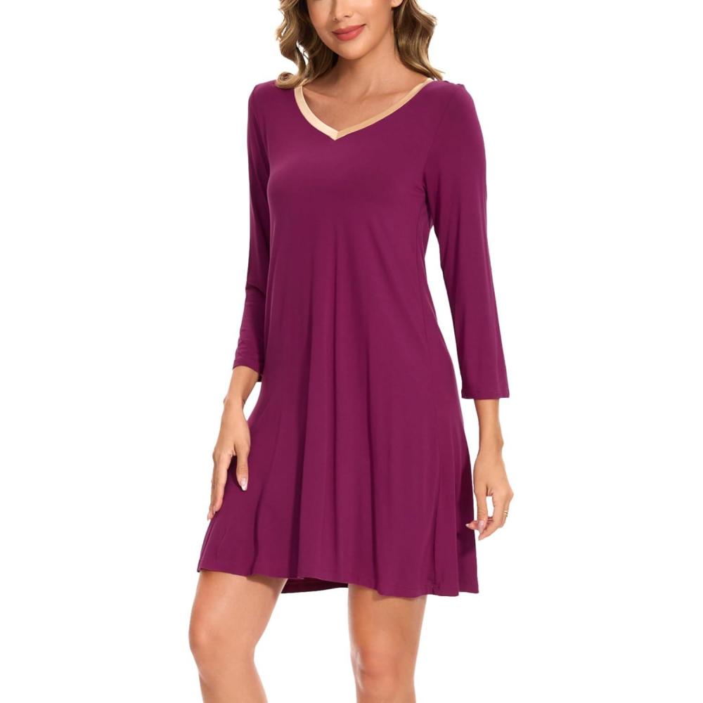 imageGYS Womens Bamboo Viscose Nightgown Super Soft Lightweight Night Shirts for SleepingPurplish Red