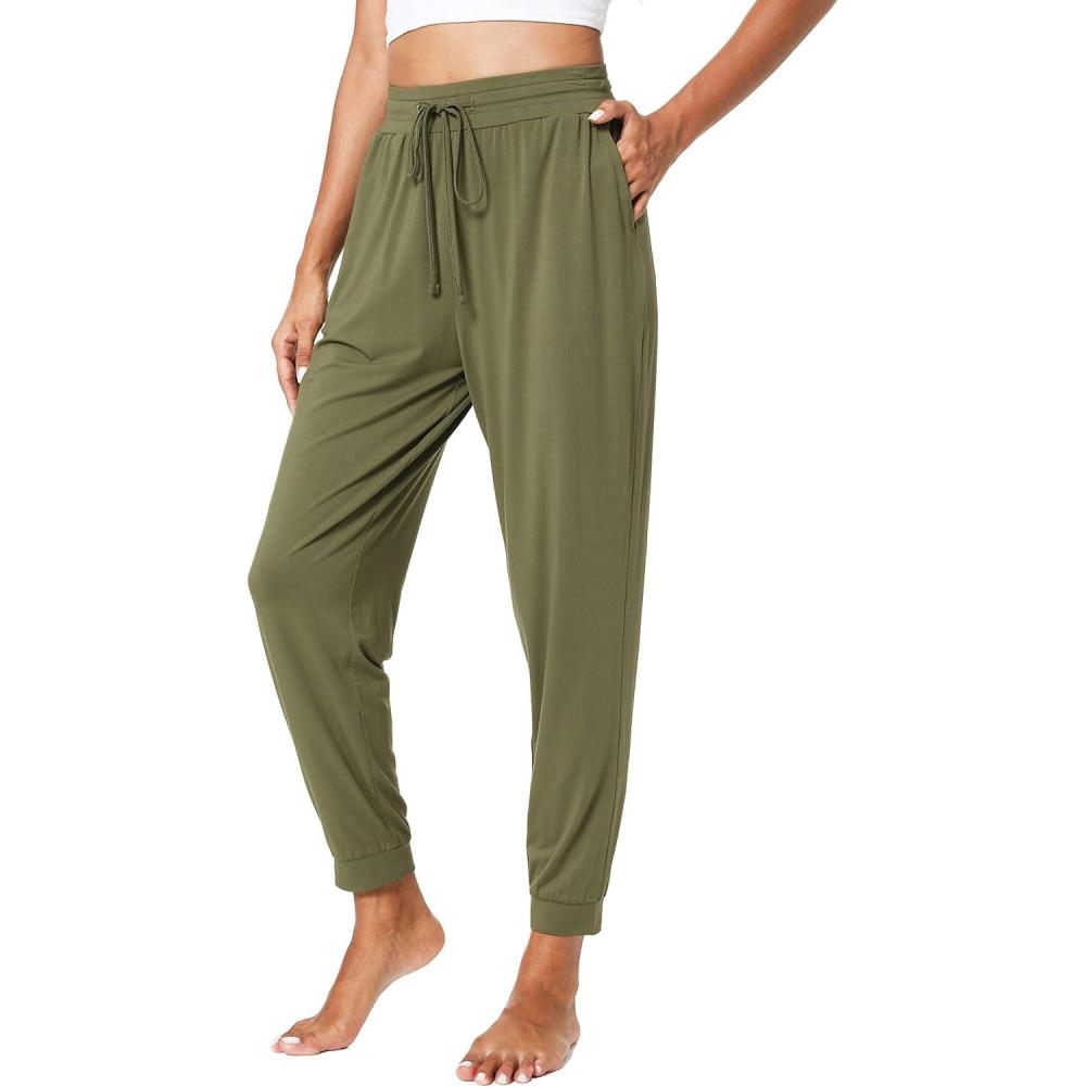 imageLazyCozy Bamboo Viscose Jogger Pajama Pants for Women Soft Lightweight Knit Sleep Pants with PocketsAvocado