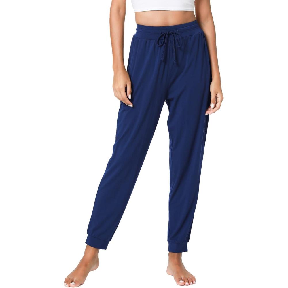 imageLazyCozy Bamboo Viscose Jogger Pajama Pants for Women Soft Lightweight Knit Sleep Pants with PocketsDeep Blue