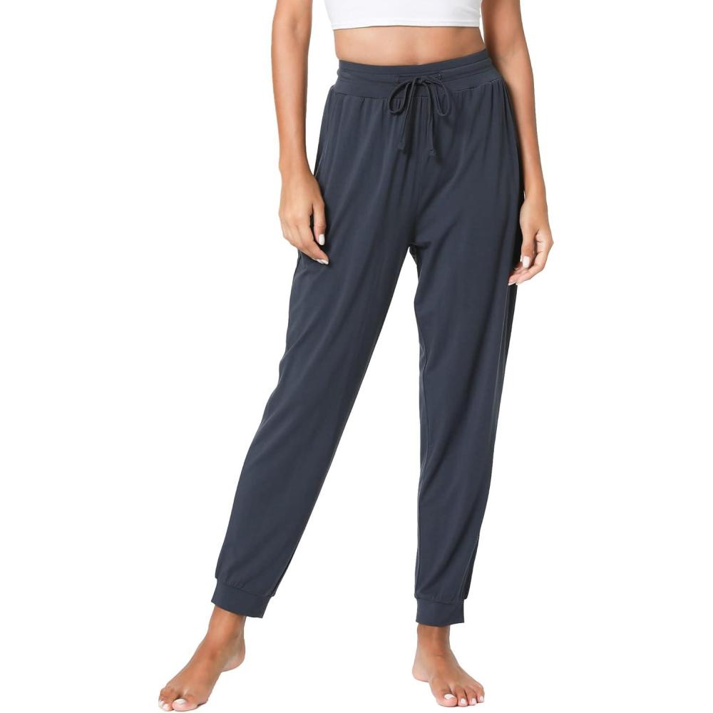 imageLazyCozy Bamboo Viscose Jogger Pajama Pants for Women Soft Lightweight Knit Sleep Pants with PocketsMidnight Blue