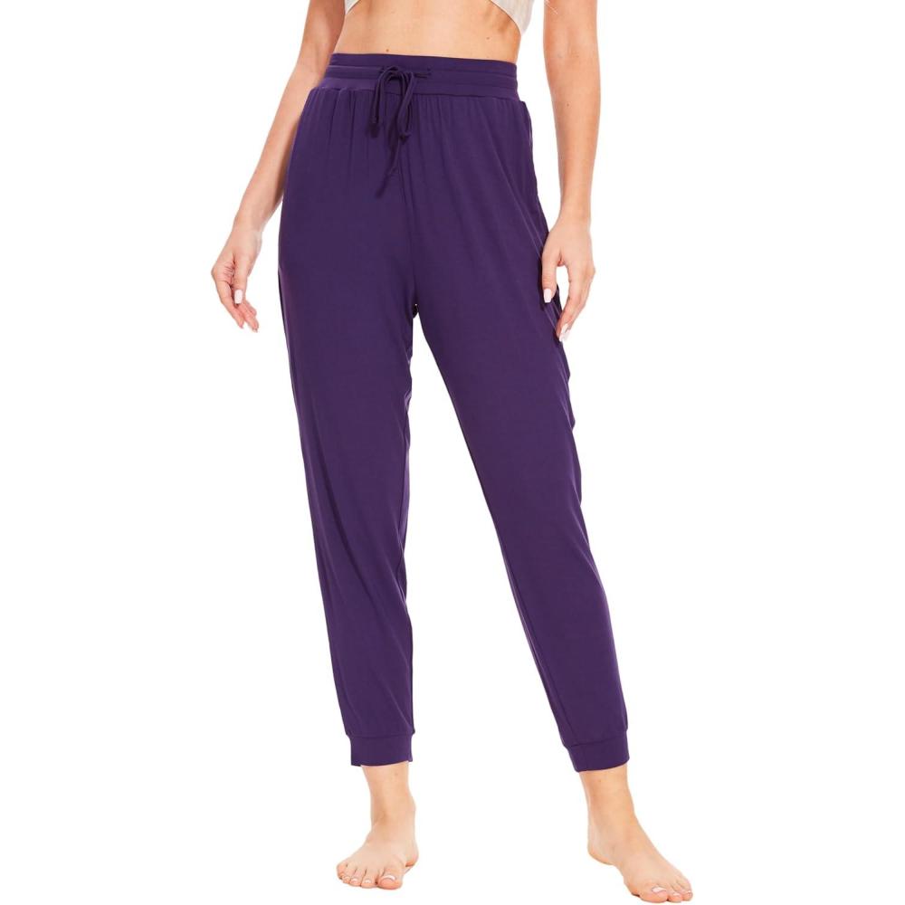 imageLazyCozy Bamboo Viscose Jogger Pajama Pants for Women Soft Lightweight Knit Sleep Pants with PocketsPurple