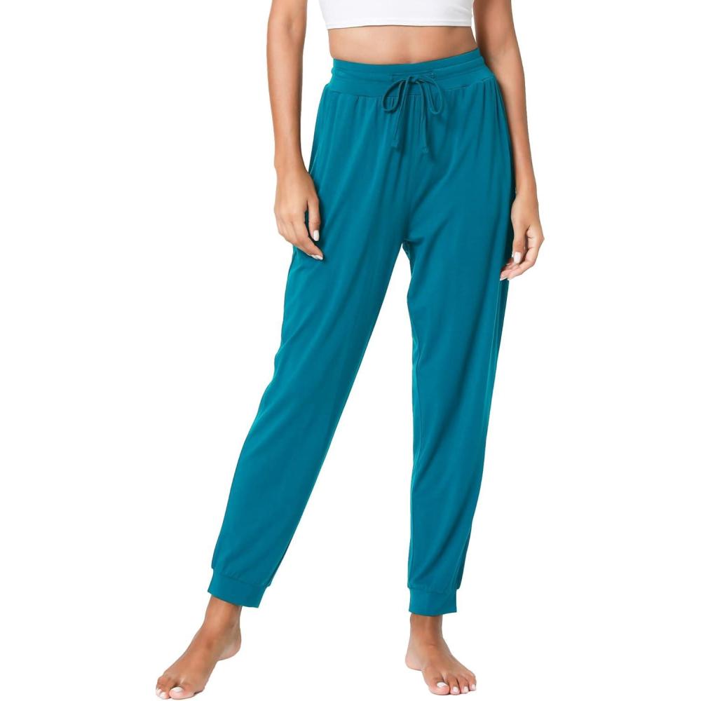 imageLazyCozy Bamboo Viscose Jogger Pajama Pants for Women Soft Lightweight Knit Sleep Pants with PocketsTeal Blue