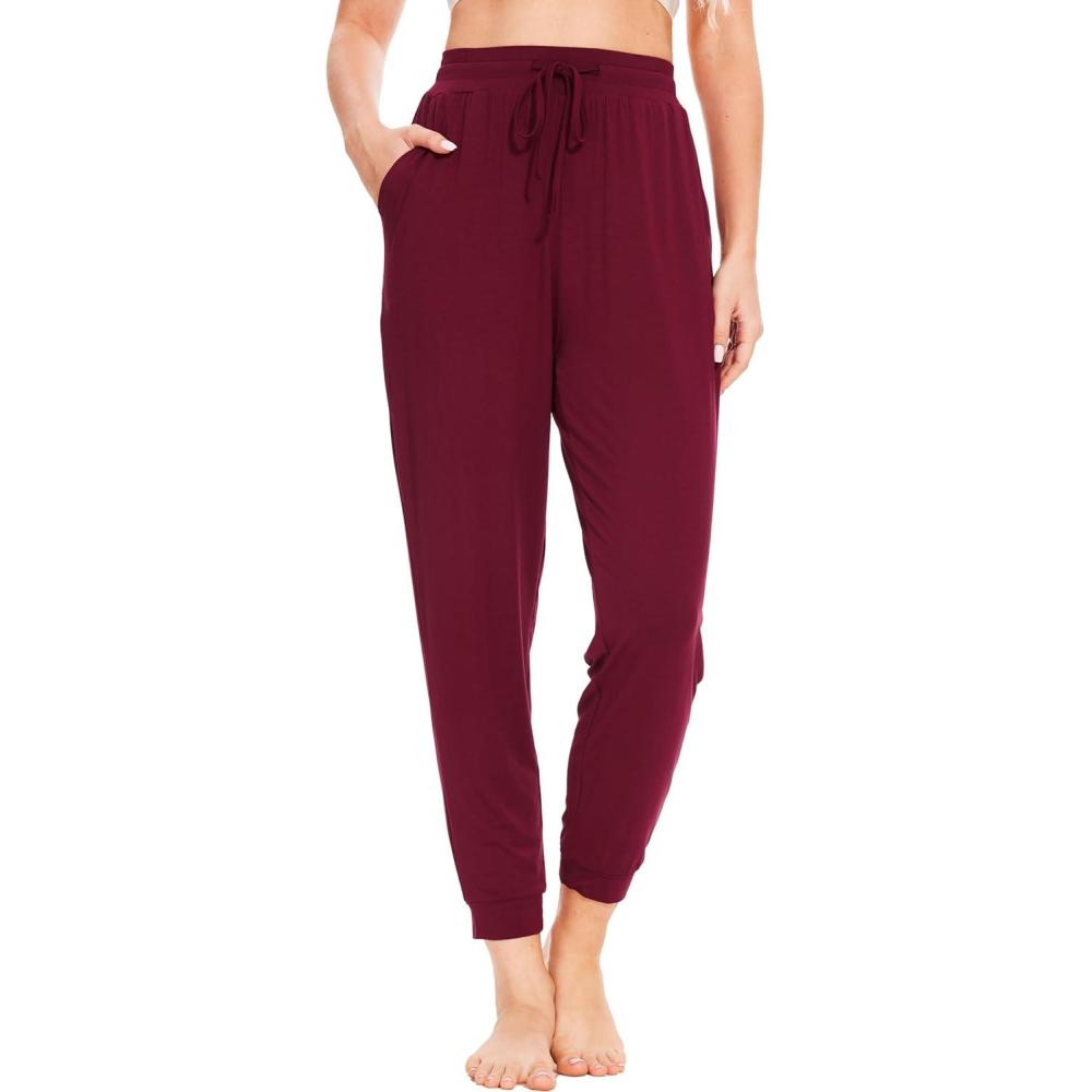 imageLazyCozy Bamboo Viscose Jogger Pajama Pants for Women Soft Lightweight Knit Sleep Pants with PocketsWine