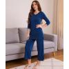 GYS Bamboo Viscose Capri Pajamas for Women Set, 3/4 Sleeve Long Shirts and Capri Pants Lounge Sets, Soft Sleepwear PJs Set(Deep Blue)