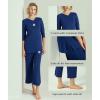 GYS Bamboo Viscose Capri Pajamas for Women Set, 3/4 Sleeve Long Shirts and Capri Pants Lounge Sets, Soft Sleepwear PJs Set(Deep Blue)