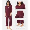 GYS Bamboo Viscose Capri Pajamas for Women Set, 3/4 Sleeve Long Shirts and Capri Pants Lounge Sets, Soft Sleepwear PJs Set(Ficus Red)