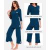 GYS Bamboo Viscose Capri Pajamas for Women Set, 3/4 Sleeve Long Shirts and Capri Pants Lounge Sets, Soft Sleepwear PJs Set(Ink Blue)