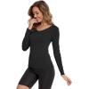 GYS Bamboo Viscose Pajama Tops for Women V Neck Slim Fit Basic Long Sleeve T Shirt(Black)