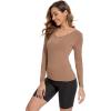 GYS Bamboo Viscose Pajama Tops for Women V Neck Slim Fit Basic Long Sleeve T Shirt(Brown)