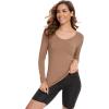 GYS Bamboo Viscose Pajama Tops for Women V Neck Slim Fit Basic Long Sleeve T Shirt(Brown)