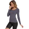 GYS Bamboo Viscose Pajama Tops for Women V Neck Slim Fit Basic Long Sleeve T Shirt(Dark Grey)