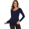 GYS Bamboo Viscose Pajama Tops for Women V Neck Slim Fit Basic Long Sleeve T Shirt(Navy)