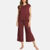 GYS Bamboo Viscose Pajamas for Women Set, 2 Piece Soft Capri Pants Cap Sleeve Top Lounge Set, Comfy Loungewear Sleepwear PJs(Ficus Red)