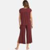 GYS Bamboo Viscose Pajamas for Women Set, 2 Piece Soft Capri Pants Cap Sleeve Top Lounge Set, Comfy Loungewear Sleepwear PJs(Ficus Red)