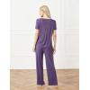 GYS Bamboo-derived Viscose Women’s Pajamas Set Short Sleeve Top With Pants 2-Piece Sleep Set(Air Purple)