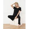 GYS Bamboo-derived Viscose Women’s Pajamas Set Short Sleeve Top With Pants 2-Piece Sleep Set(Black)