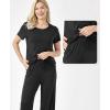GYS Bamboo-derived Viscose Women’s Pajamas Set Short Sleeve Top With Pants 2-Piece Sleep Set(Black)