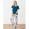 GYS Bamboo-derived Viscose Women’s Pajamas Set Short Sleeve Top With Pants 2-Piece Sleep Set(Lyons Blue/Pumpkin)