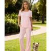GYS Bamboo-derived Viscose Women’s Pajamas Set Short Sleeve Top With Pants 2-Piece Sleep Set(Pink)