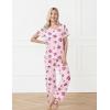 GYS Bamboo-derived Viscose Women’s Pajamas Set Short Sleeve Top With Pants 2-Piece Sleep Set(Pink Coffee Cup)