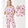 GYS Bamboo-derived Viscose Women’s Pajamas Set Short Sleeve Top With Pants 2-Piece Sleep Set(Pink Coffee Cup)