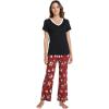 GYS Womens Bamboo Viscose Pajamas Set Super Soft Short Sleeve Top and Pants Pj Sleepwear Sets(Christmas Red)