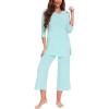 GYS Bamboo Viscose Capri Pajamas for Women Set, 3/4 Sleeve Long Shirts and Capri Pants Lounge Sets, Soft Sleepwear PJs Set(Aqua)