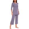 GYS Bamboo Viscose Capri Pajamas for Women Set, 3/4 Sleeve Long Shirts and Capri Pants Lounge Sets, Soft Sleepwear PJs Set(Violet)