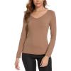 GYS Bamboo Viscose Pajama Tops for Women V Neck Slim Fit Basic Long Sleeve T Shirt(Brown)
