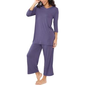 GYS Bamboo Viscose Capri Pajamas for Women Set, 3/4 Sleeve Long Shirts and Capri Pants Lounge Sets, Soft Sleepwear PJs Set(Air Purple)
