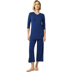 GYS Bamboo Viscose Capri Pajamas for Women Set, 3/4 Sleeve Long Shirts and Capri Pants Lounge Sets, Soft Sleepwear PJs Set(Deep Blue)