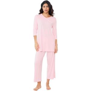 GYS Bamboo Viscose Capri Pajamas for Women Set, 3/4 Sleeve Long Shirts and Capri Pants Lounge Sets, Soft Sleepwear PJs Set(Pink)
