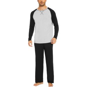 GYS Bamboo Viscose Men’s Pajama Sets Long Sleeve 2 Piece Lounge Set with Pockets(Black)