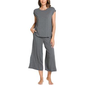 GYS Bamboo Viscose Pajamas for Women Set, 2 Piece Soft Capri Pants Cap Sleeve Top Lounge Set, Comfy Loungewear Sleepwear PJs(Dark Heather Grey)