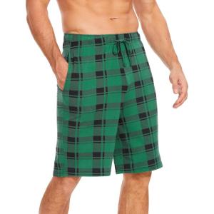 GYS Men’s Bamboo Viscose Shorts, Soft Pajama Shorts with Pockets, Moisture-Wicking Casual Shorts Loungewear Sleep Bottoms(Green Plaid)