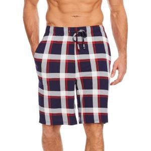 GYS Men’s Bamboo Viscose Shorts, Soft Pajama Shorts with Pockets, Moisture-Wicking Casual Shorts Loungewear Sleep Bottoms(Navy & Red Plaid)