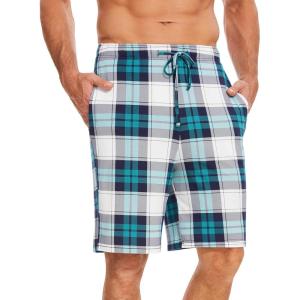 GYS Men’s Bamboo Viscose Shorts, Soft Pajama Shorts with Pockets, Moisture-Wicking Casual Shorts Loungewear Sleep Bottoms(White & Green Plaid)