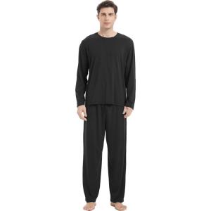 GYS Men’s Pajamas Set Soft Bamboo Viscose Long Sleeve Sleepwear and Long Pants 2 Piece Pjs Set Sleep Sets with Pockets(A-black)
