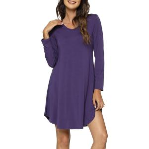 GYS Womens Bamboo Viscose Nightgown Super Soft Lightweight Night Shirts for Sleeping(Crewneck/ Purple)