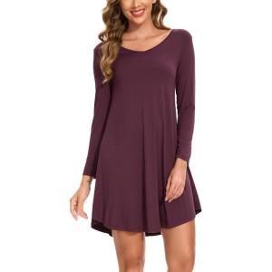 GYS Womens Bamboo Viscose Nightgown Super Soft Lightweight Night Shirts for Sleeping(Crewneck/Prune Purple)