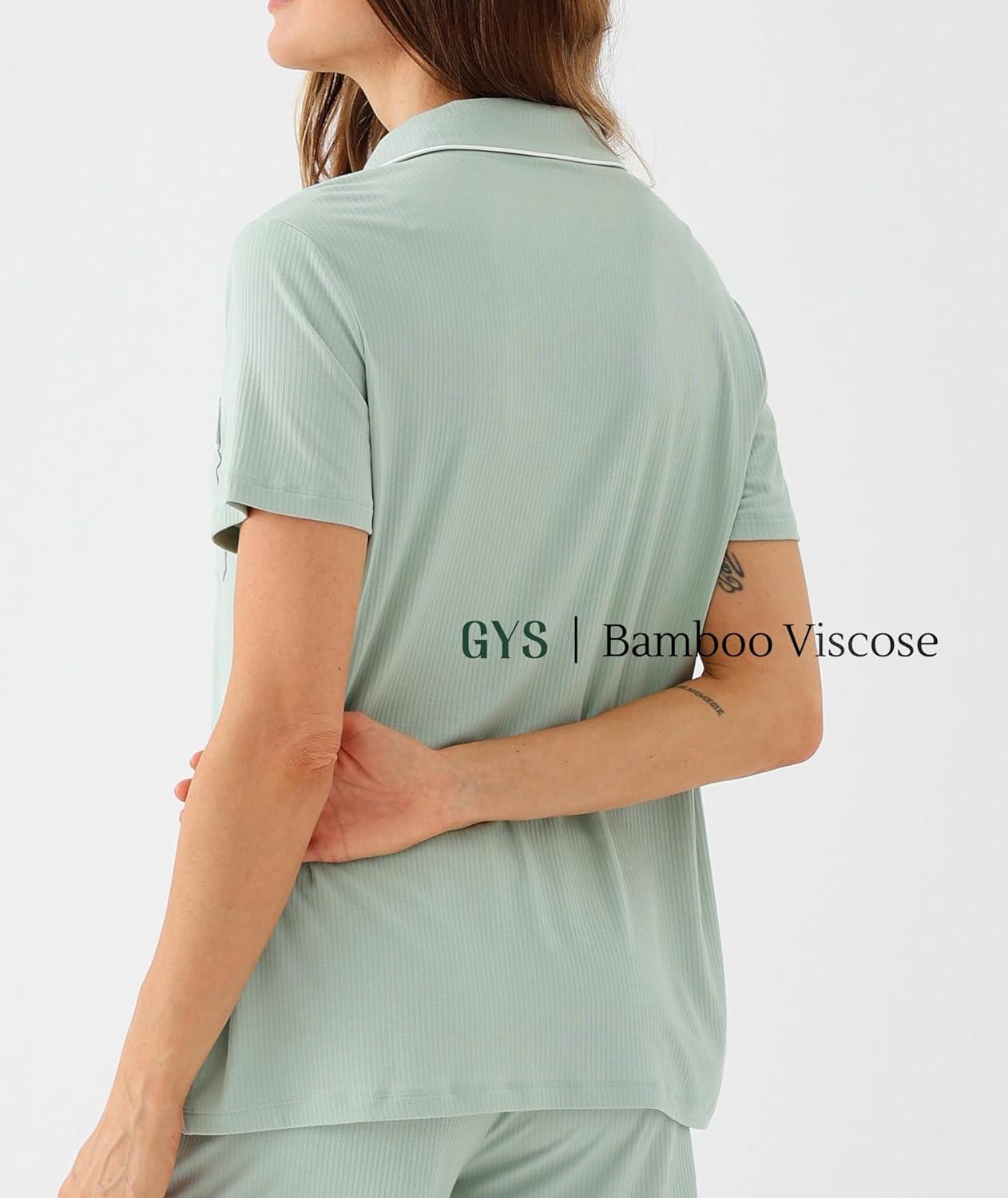 imageGYS Womens Pajama Set Bamboo Viscose Short Sleeve Button Down 2 Piece Sleep SetsAqua