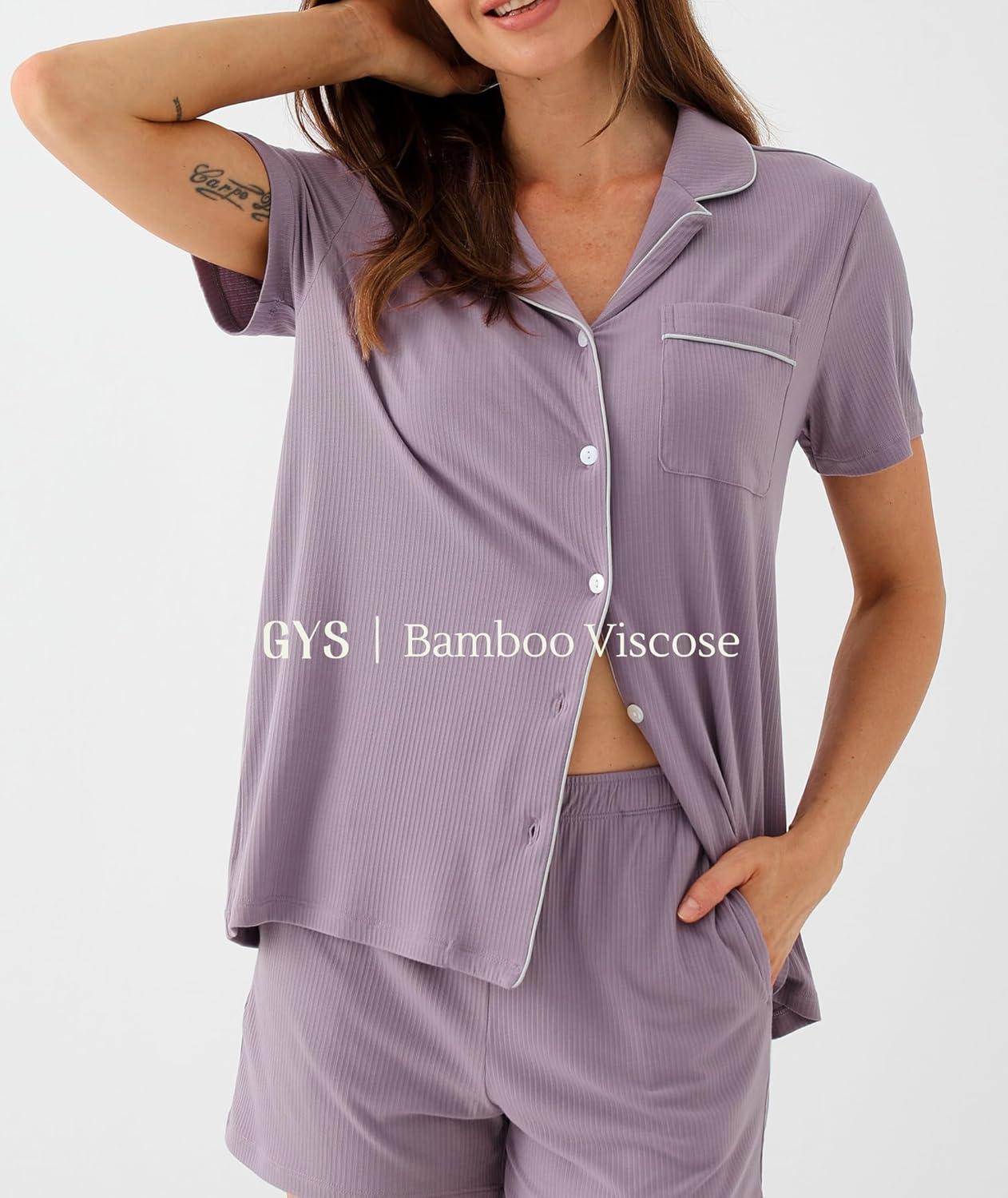 imageGYS Womens Pajama Set Bamboo Viscose Short Sleeve Button Down 2 Piece Sleep SetsPurple