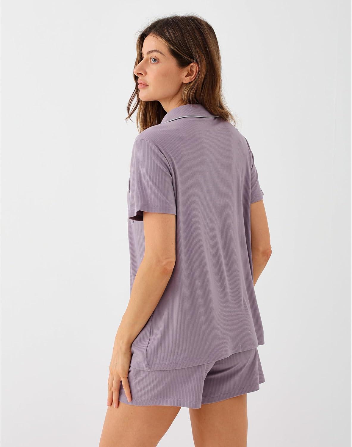 imageGYS Womens Pajama Set Bamboo Viscose Short Sleeve Button Down 2 Piece Sleep SetsPurple