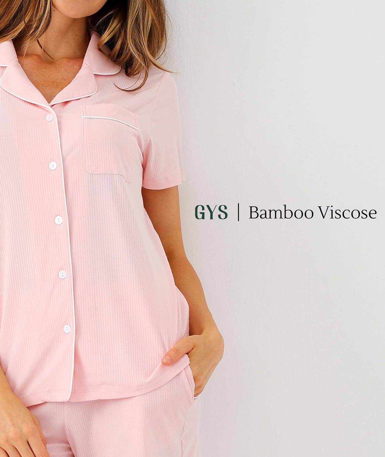 imageGYS Womens Pajama Set Bamboo Viscose Short Sleeve Button Down 2 Piece Sleep Setspeach