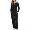 GYS Bamboo Viscose Pajamas Set for Women Crew Neck Long Sleeve Sleepwear Soft Loungewear Set(Black)