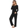 GYS Bamboo Viscose Pajamas Set for Women Crew Neck Long Sleeve Sleepwear Soft Loungewear Set(Black)