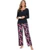 GYS Bamboo Viscose Pajamas Set for Women Crew Neck Long Sleeve Sleepwear Soft Loungewear Set(Black/Flowers)