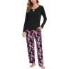 GYS Bamboo Viscose Pajamas Set for Women Crew Neck Long Sleeve Sleepwear Soft Loungewear Set(Black/Flowers)