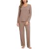 GYS Bamboo Viscose Pajamas Set for Women Crew Neck Long Sleeve Sleepwear Soft Loungewear Set(Camel)