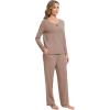 GYS Bamboo Viscose Pajamas Set for Women Crew Neck Long Sleeve Sleepwear Soft Loungewear Set(Camel)